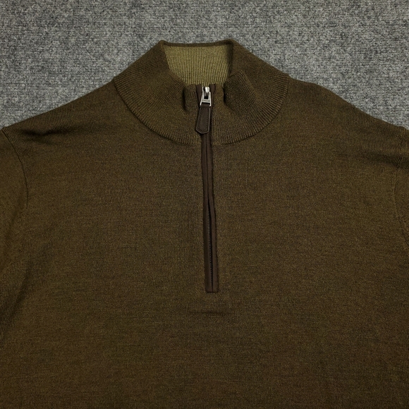 Orvis Merino Wool Sweater Mens Small Quarter Zip Pullover Mock Neck Olive Green - Picture 4 of 8